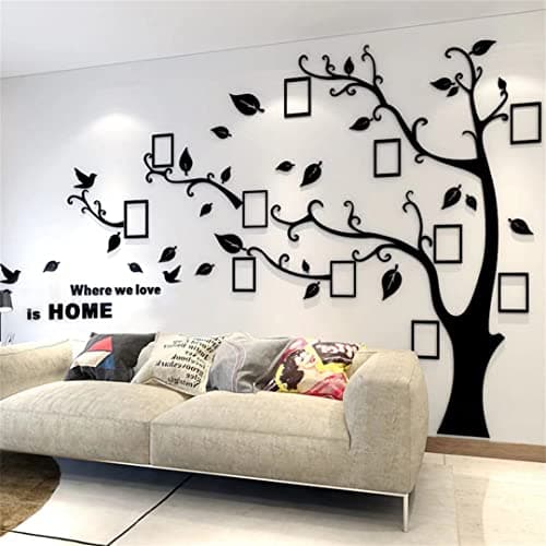 3D Tree Wall Stickers DIY Photo Frame Tree Wall Decal Family Photo Frame Sticker Murals Wall Decor Living Room Bedroom TV Background Home Decorations M83 59inBlack Left