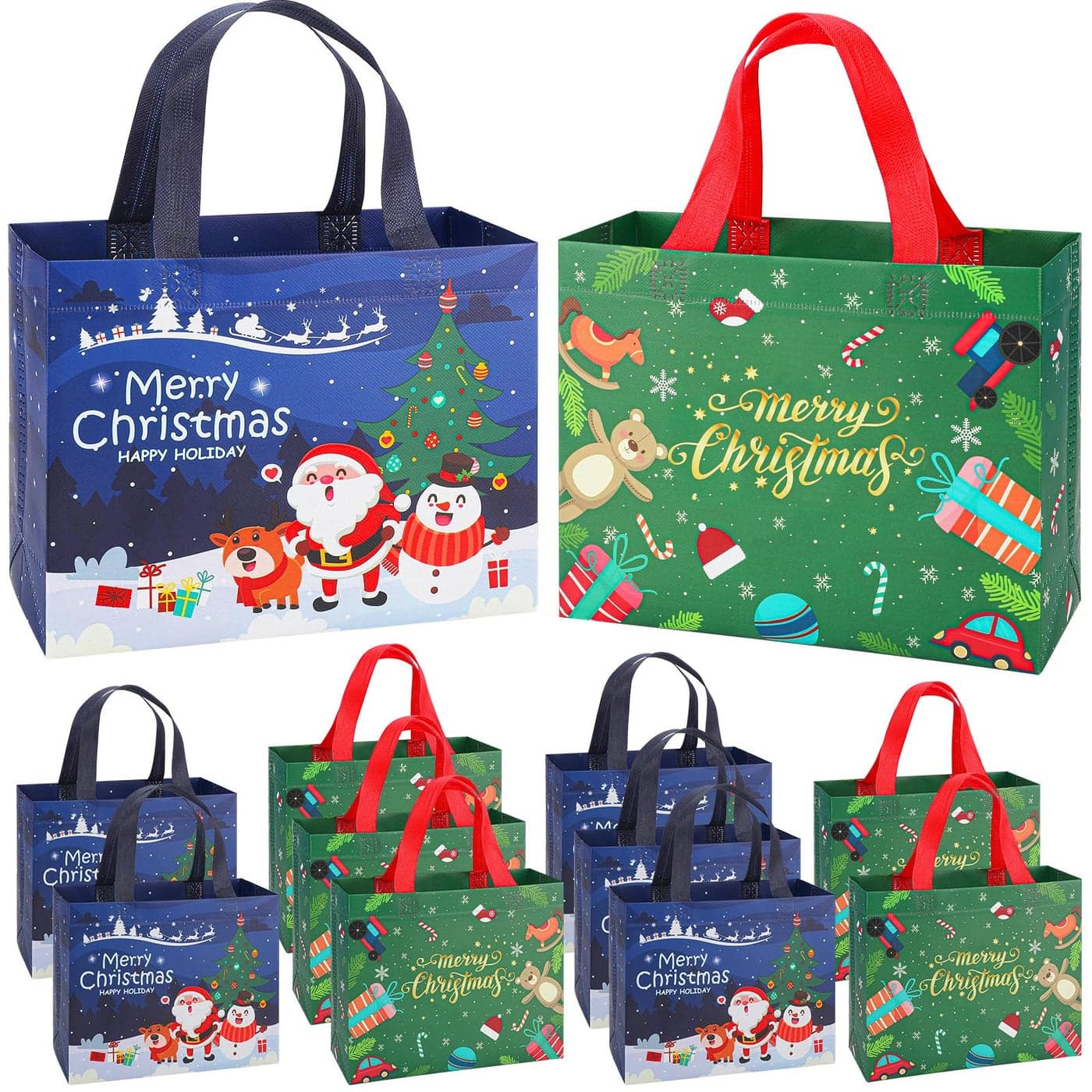 Christmas Gift Bags 12PC Christmas Tote Bags with Handles Reusable Xmas Holiday Gift Bag for Presents Wrapping Heavy Duty NonWoven Christmas Shopping Bags Party Favor Bags Medium 102x83x39