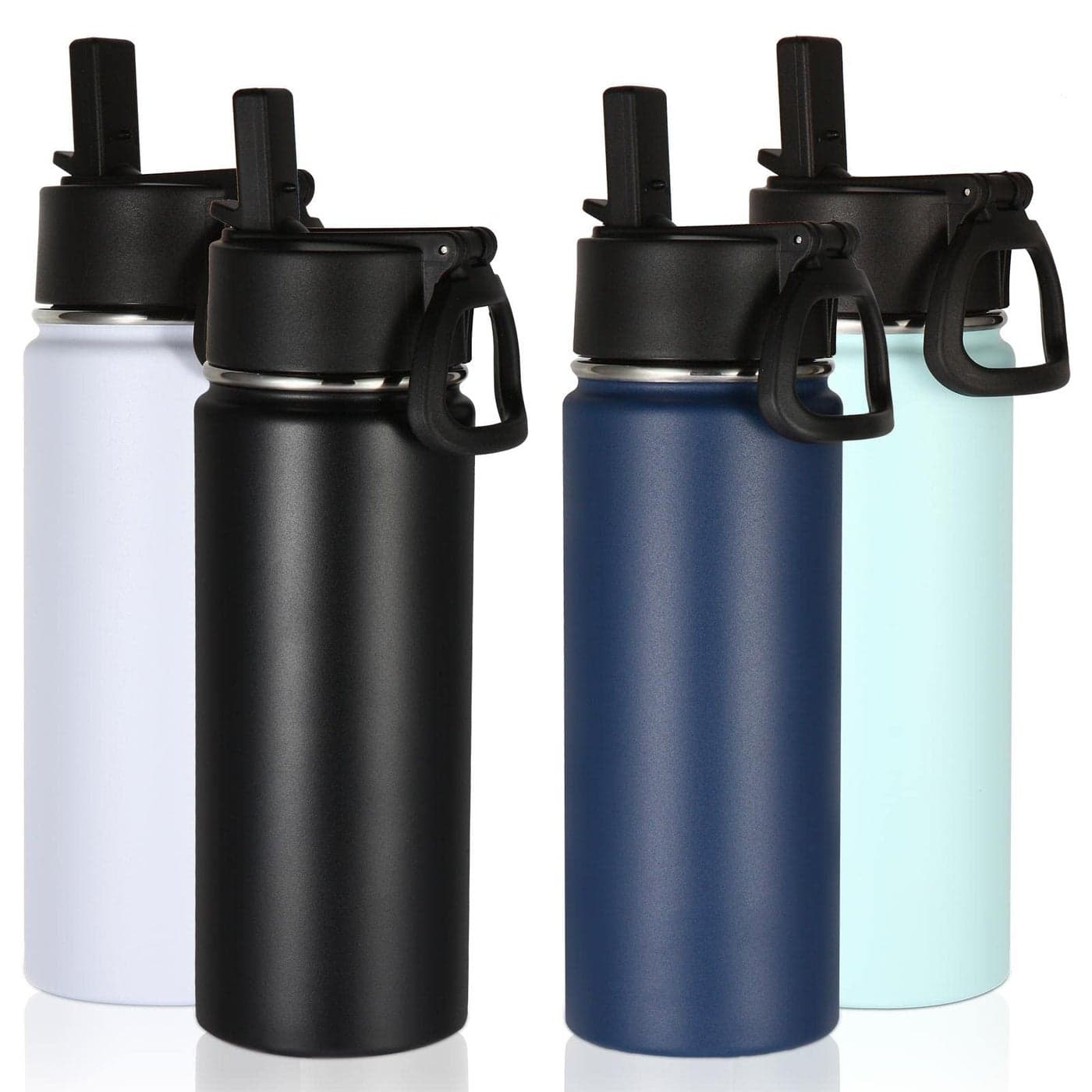 Volhoply 530ml 18oz Insulated Water Bottle Bulk 4 Pack Kids Stainless Steel Water Bottles with Straw Lid Reusable Metal Wide Mouth Sports Flask Keep Hot and Cold Assorted4 Pack
