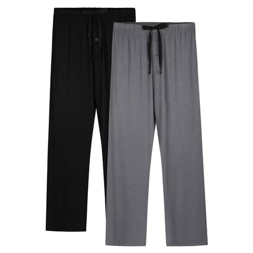 BAMBOO COOL Mens Pajama Pants Sleep Lounge Bottoms Soft Comfy Long Pj Pant Sleepwear with Pockets 2 Pack