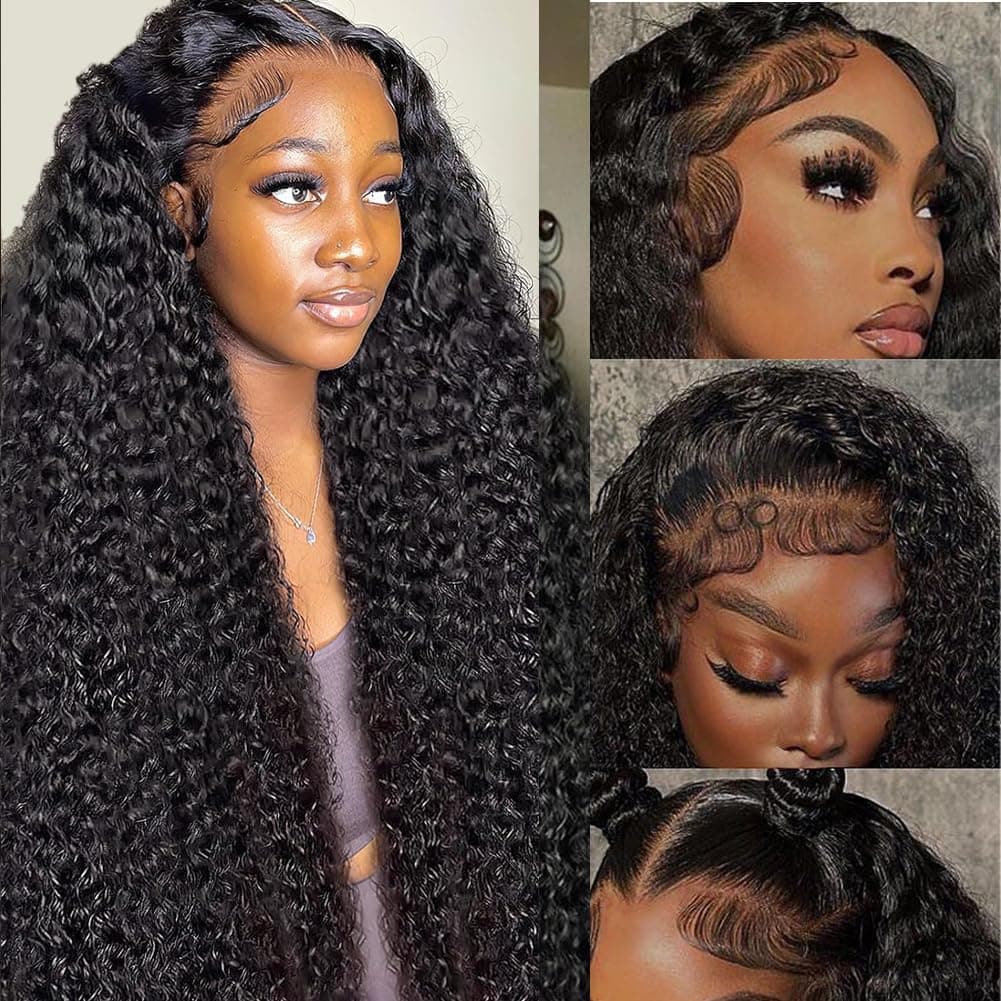 Keshon 13x5 Deep Wave Lace Front Wigs Human Hair 200 Density Deep Wave Frontal Wig Pre Plucked HD Transparent Full Lace Frontal Wigs Human Hair with Baby Hair Natural Color 28 inch