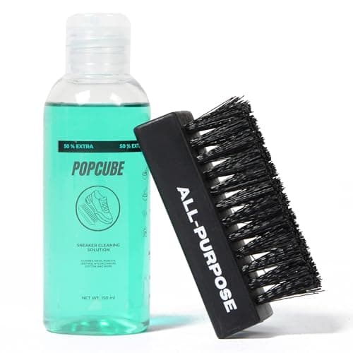 POPCUBE Basic Shoe Cleaning Kit 150 ml Shoe Cleaner & 1 All Purpose Bristle Shoe Cleaner Brush, Travel Friendly White Shoe Care Kit, Shoe Cleaner Kit For Sneakers, Sports Shoe Cleaner Foam Spray
