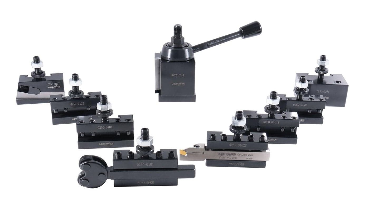Accusize Industrial Tools 11 Pcs AXA Wedge Type Quick Change Tool Post Set for Lathe Swing 612 incl 1 Cutoff Grooving and 1 Knurling Holders