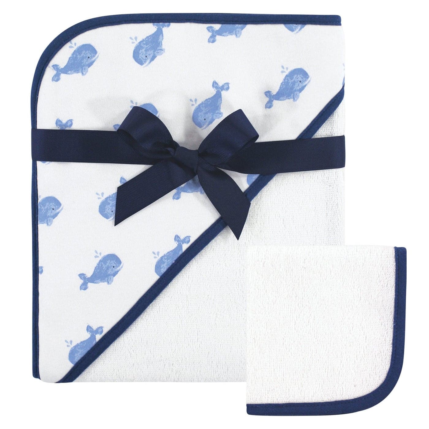 Hudson Baby Unisex Baby Cotton Hooded Towel and Washcloth Whale One Size