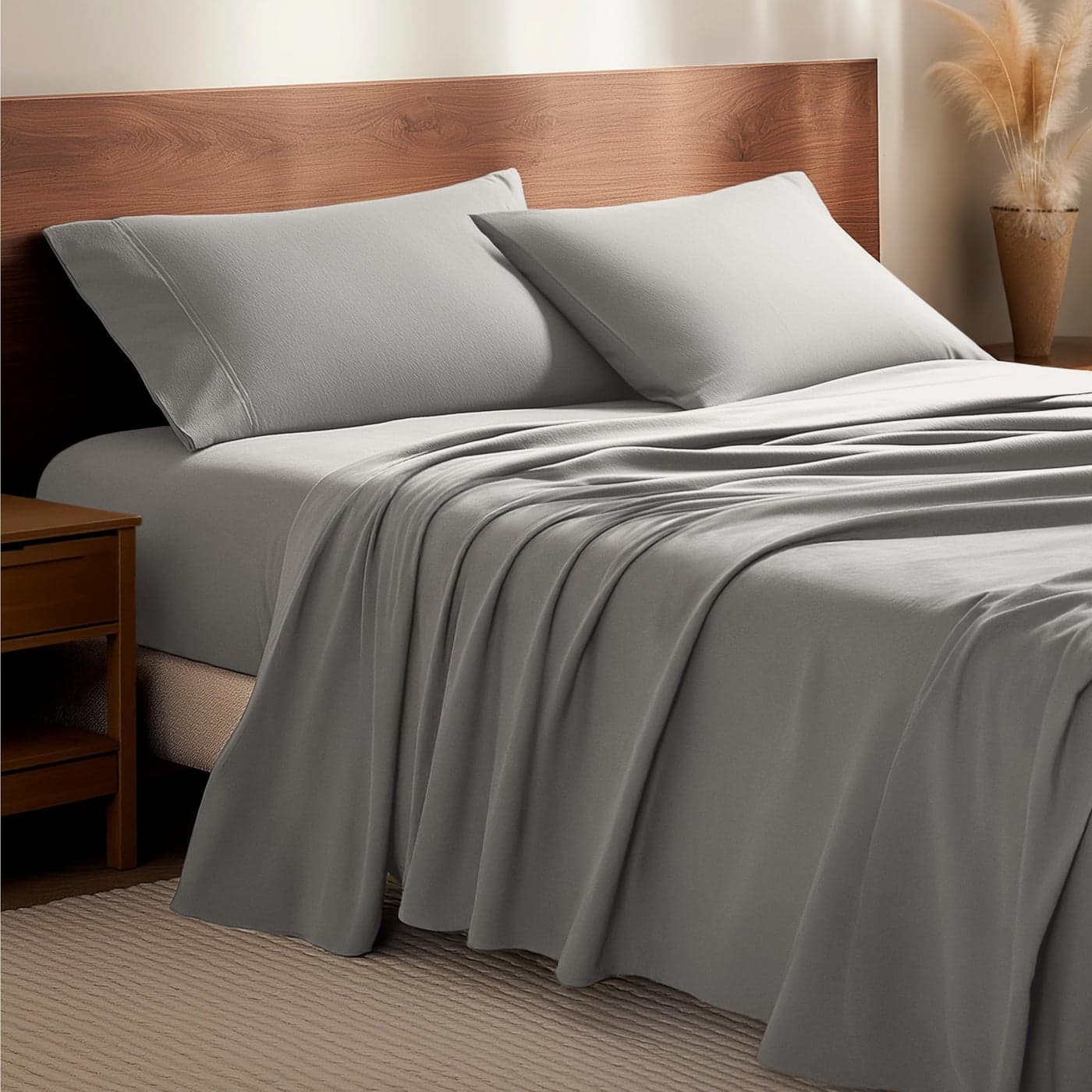 Bare Home Flannel Sheet Set 100 Cotton Velvety Soft Heavyweight Double Brushed Flannel Deep Pocket Twin Light Grey