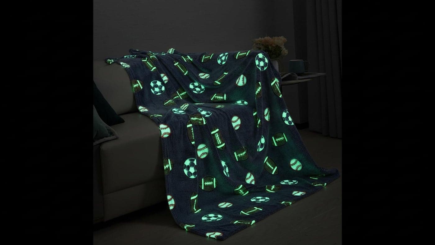 Butterthief Glow in The Dark Radium Blanket for Kids Super Soft & Warm Glowing Blanket for Toddler (100x150 cm, 0-8 Year) (Football)
