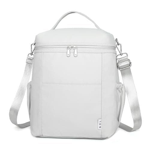 NOL Natural Organic Lifestyle Insulated Lunch Bags for Women Cooler Bag Lightweight Nylon Waterproof Lunch Box For Work Gray White Large