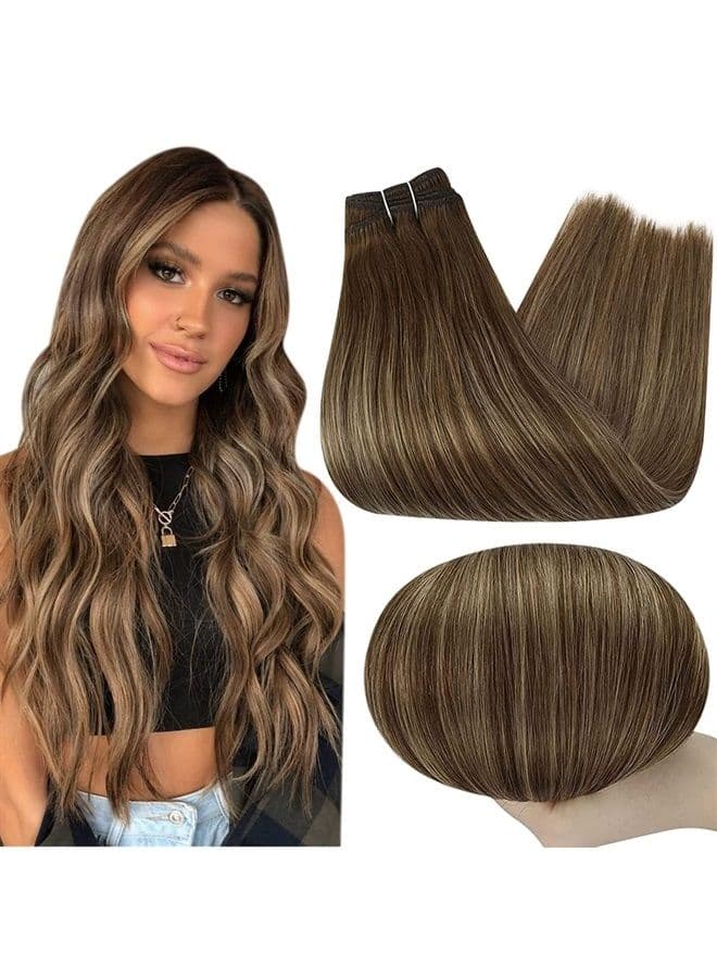 Hair Wefts Human Hair Sew in Hair Extensions Balayage Color 4 Medium Brown Fading to 24 Honey Blonde Mix Brown Weft Hair Extensions 105 Grams Sew in Bundles 18 Inch
