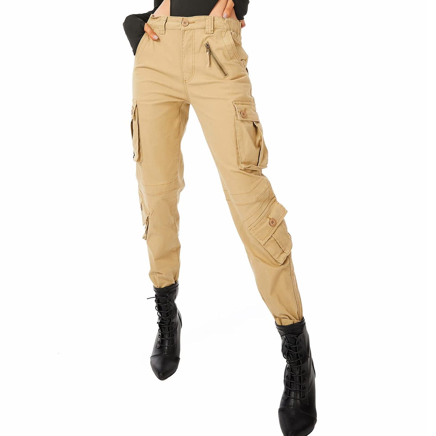 Womens Cotton Casual Military Army Cargo Combat Work Pants with 8 Pocket Khaki US 4