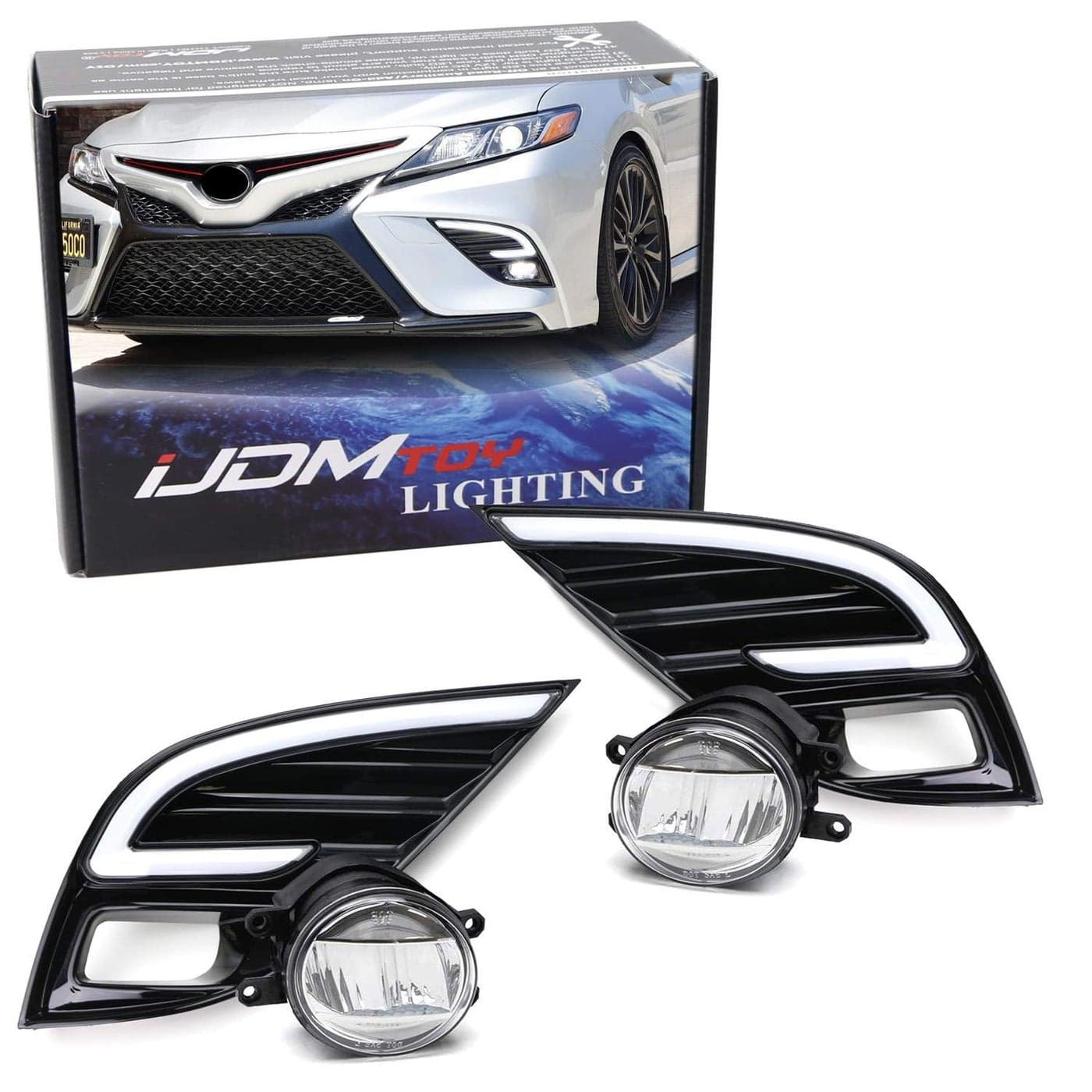 iJDMTOY JDM OEMSpec 15W High Power LED Fog Light Kit wWhiteAmber Switchback LED Daytime Running Light Bezels Compatible With 20182020 Toyota Camry SE XSE TRD Trims