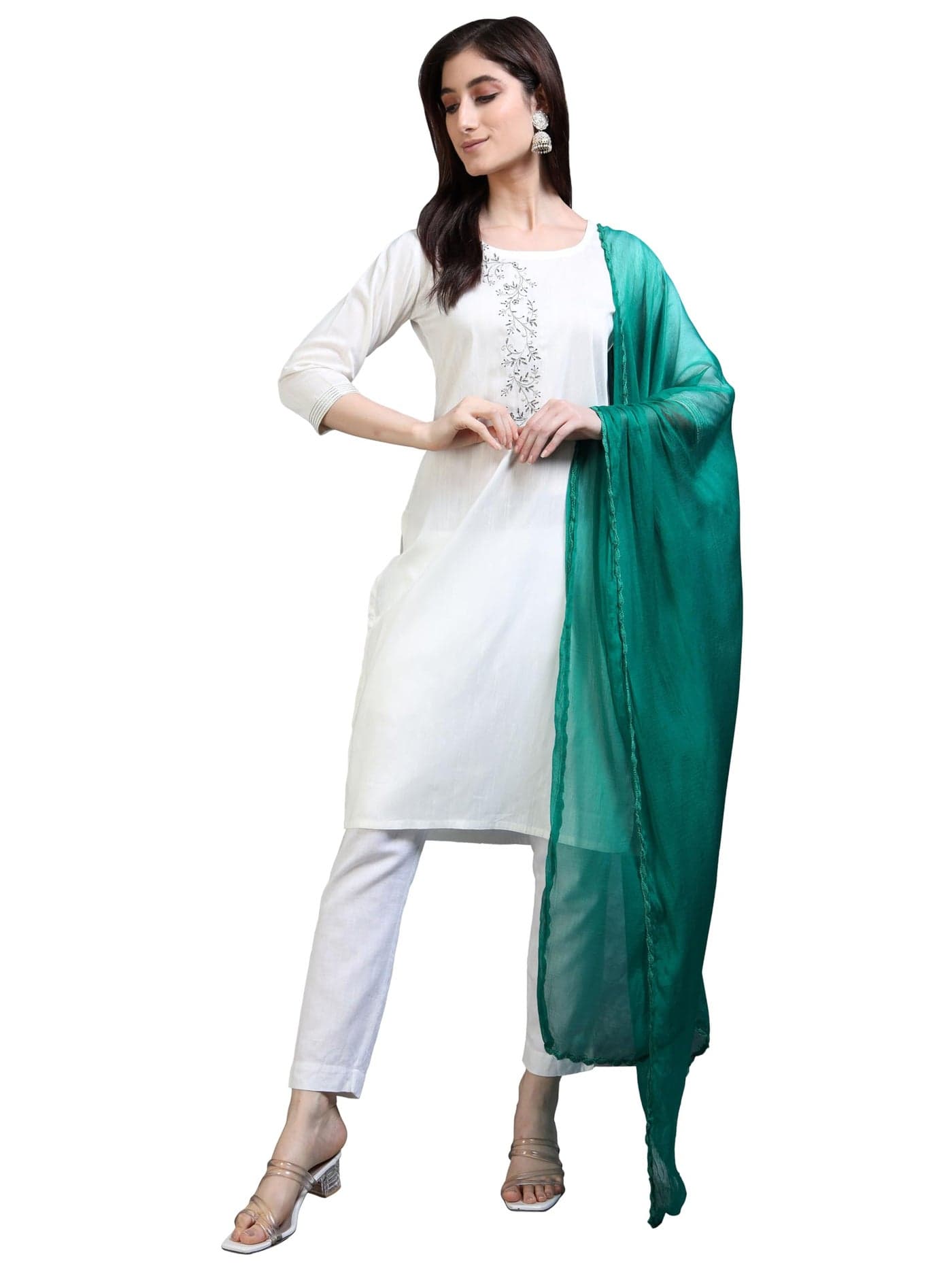 Miraan Women Solid Pure Chiffon Dupatta With Woven Border, 2.25 Meters Length (Chiffdupdarkgreen02_Dark Green)