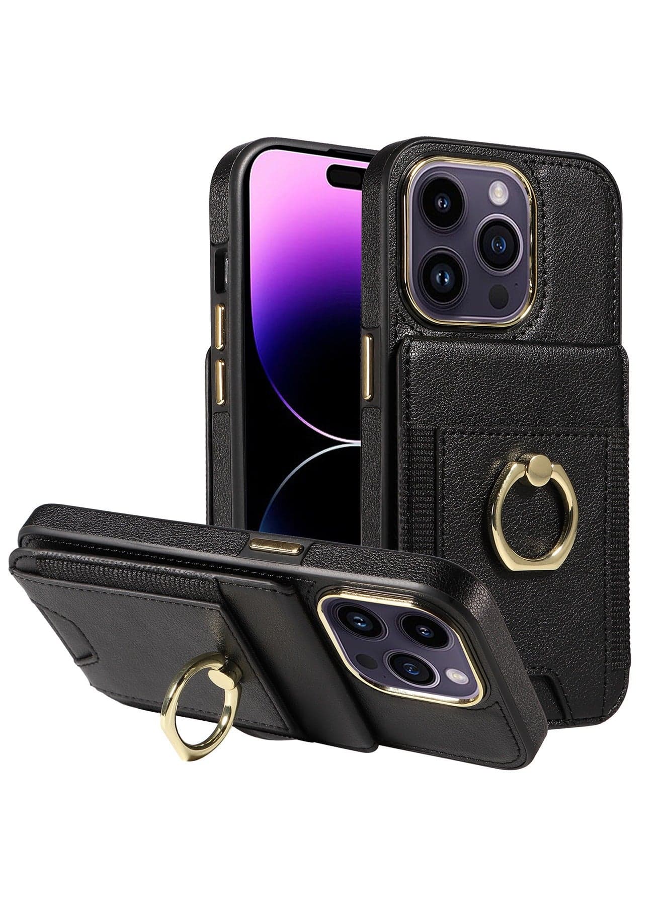 iPhone 15 Pro Case Wallet With Credit Card Cover With Flip Premium Leather Phone Ring Stand Holder Kickstand Heavy Duty Protective Cover Accessories Protection For iPhone iPhone 15 Pro