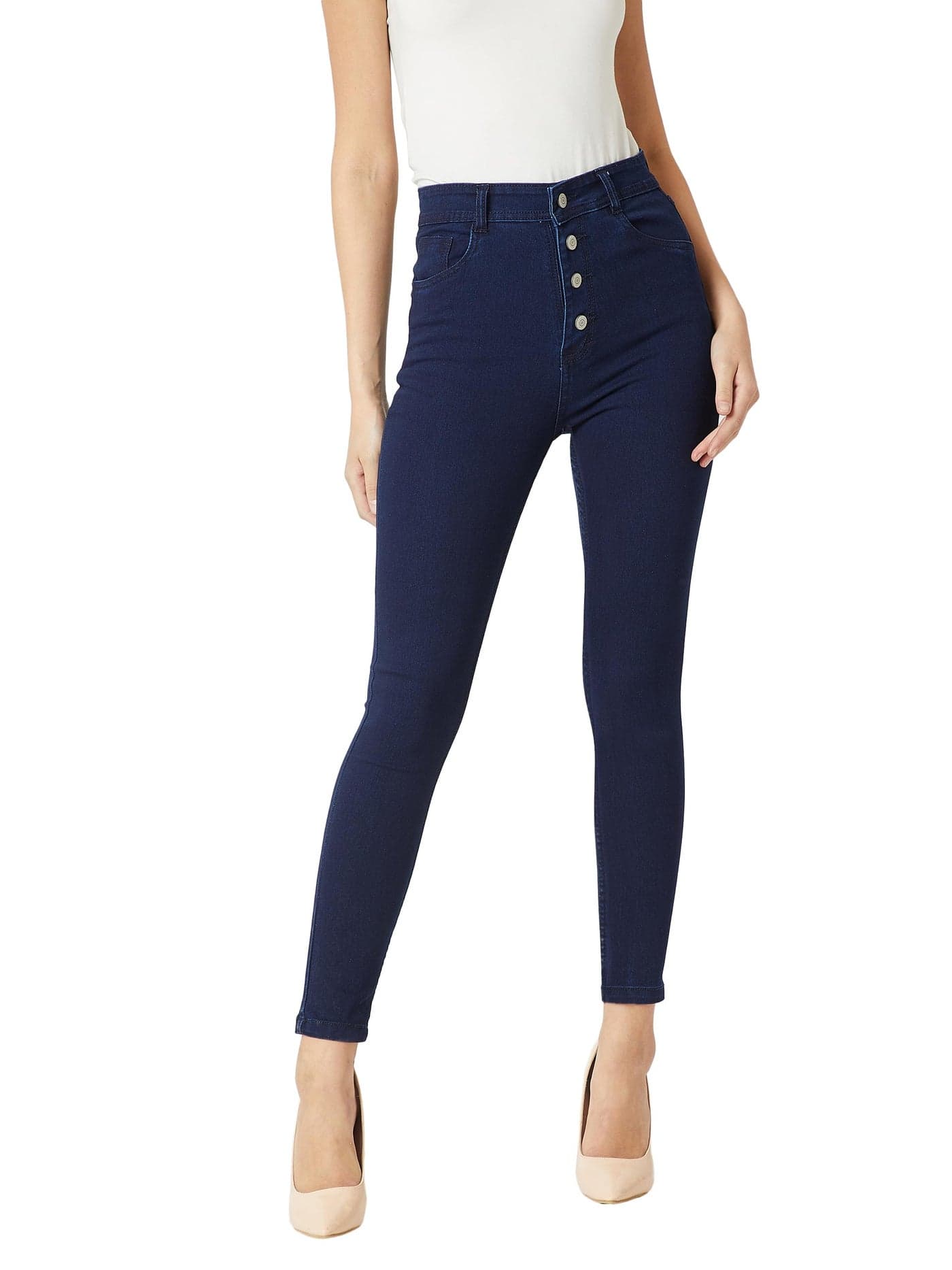 Miss Chase Women's Navy Blue Skinny Fit High Rise Stretchable Denim Jeans(MCAW18DEN02-77-71-30, Navy Blue, 30)