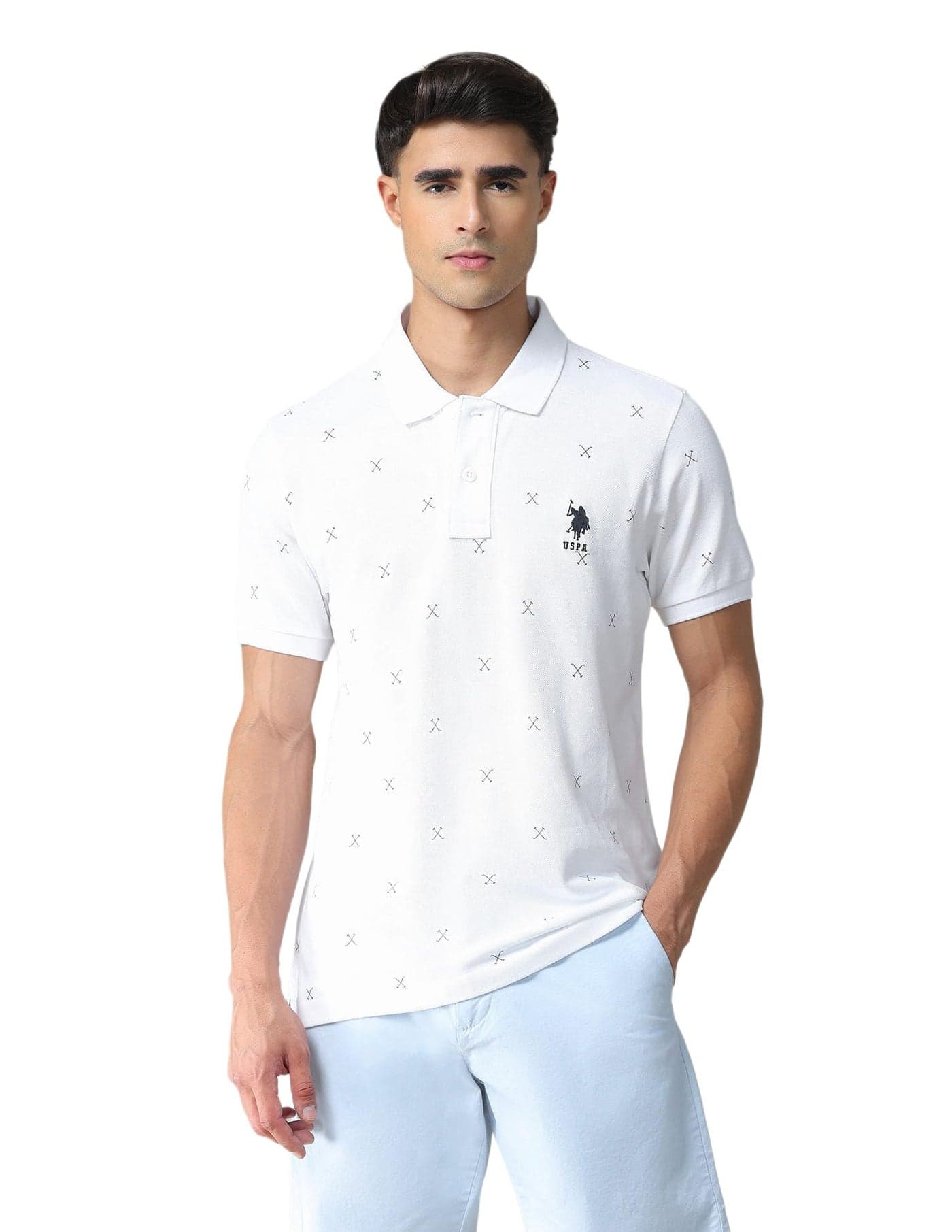 U.S. POLO ASSN. Solid Slim Fit Polo T Shirts for Men - 100% Cotton, Half Sleeves Mens Tshirt - XXL, White