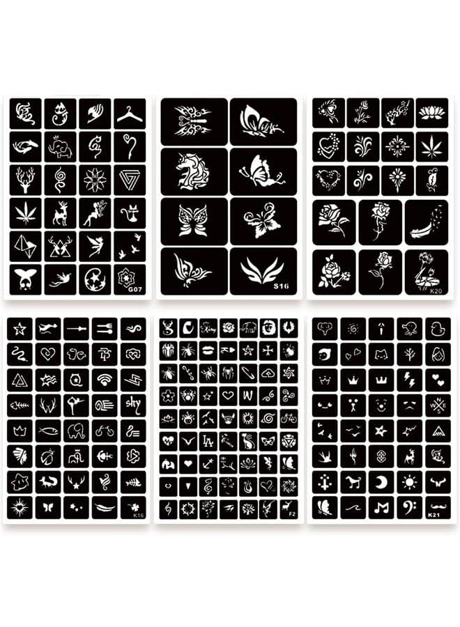 575pcs Temporary Tattoo Stencils, 20 Sheets Henna Tattoo Stencil Kit for Women Girls Kids and Boys Face Body Paint DIY Art Reusable Glitter Tattoo Stencils Pack