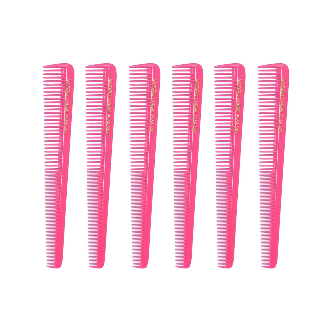 Allegro Combs 450 Tapered Hair Combs Barber Combs Hair Cutting Combs Hairstylist Combs Womens Combs Mens Pocket Combs Made In The USA 6 Pcs Neon Pink