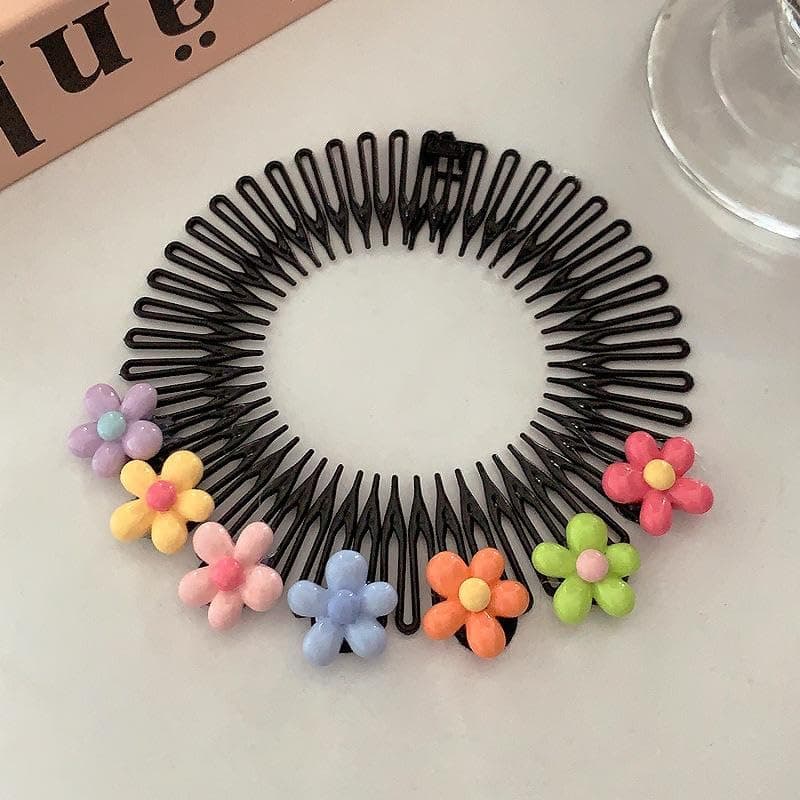 DHANABAPA 5 Pcs Cartoon Comb Headband Flexible Circle Tooth Hairband Non Slip Wavy Hair Band Stretch Zig Zag Plastic Cartton Comb Multi Design