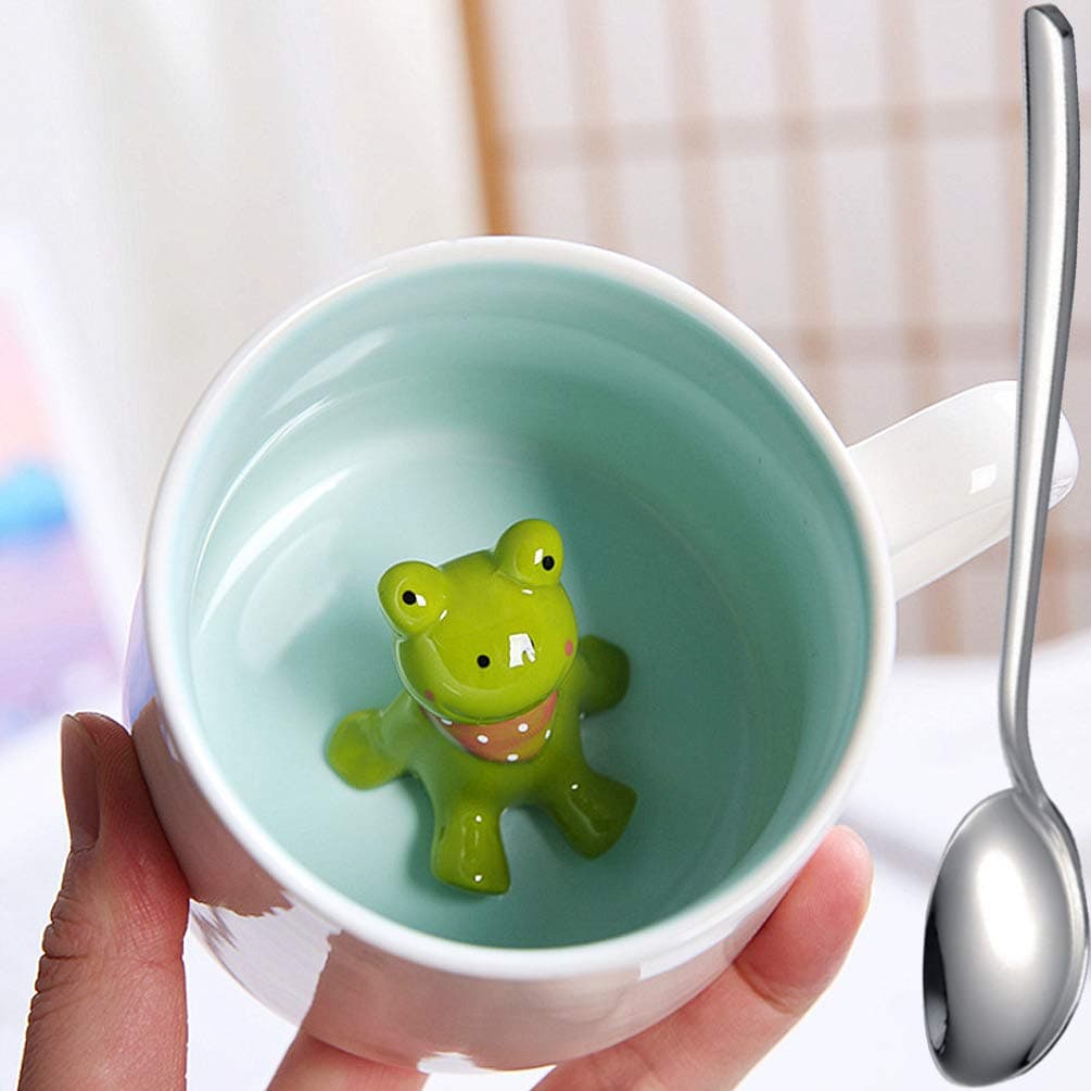 Frog Figurine Ceramics Coffeemugs Funny Teacups 3D Animal Inside Coffee Mug for Boys Girls Women Men 12oz