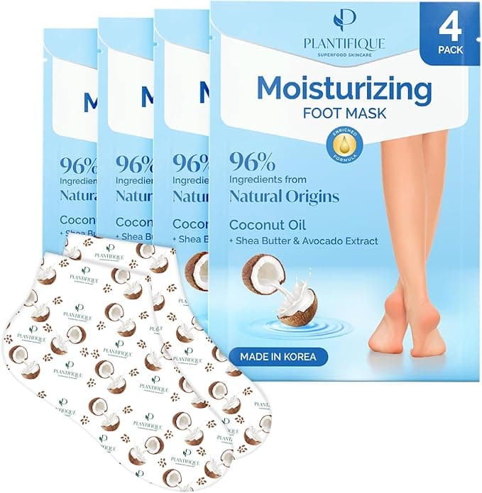 Plantifique Hydrating Foot Mask Socks 4 Pairs with Shea Butter for Soft Heels Deep Moisturizing Repairing Dry Rough Skin Korean Skincare Foot Care Gift