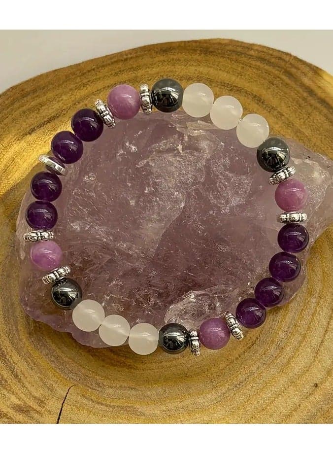 1pc/8Mm Hematite Amethyst Stone Beaded Bracelet Men Women Protection Jewelry Bracelet