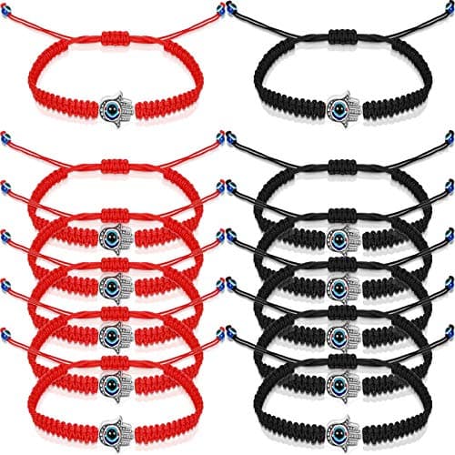 Hicarer 12 Pieces Evil Eye Hamsa Hand Braided Bracelets Adjustable Bracelets Handmade Braided Cord Protection Bracelets Lucky Friendship Bracelets