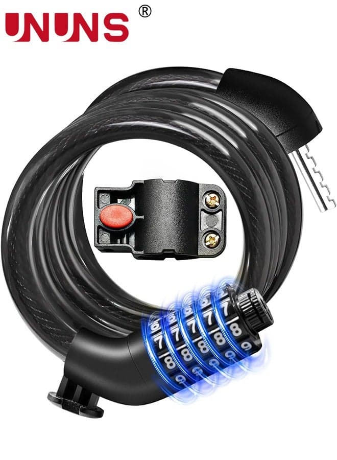 Reflective Bike Chain Lock, 150cm – 5-Digit Resettable Combination with Bracket