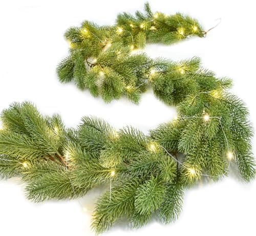 Fomlily Lighted Pine Christmas Garland 6ft Christmas Greenery Garlands with 50 Led Lights Realistic Spruce Garland Cypress Garland for Table Centerpiece Home Holiday Mantel Fireplace Decor