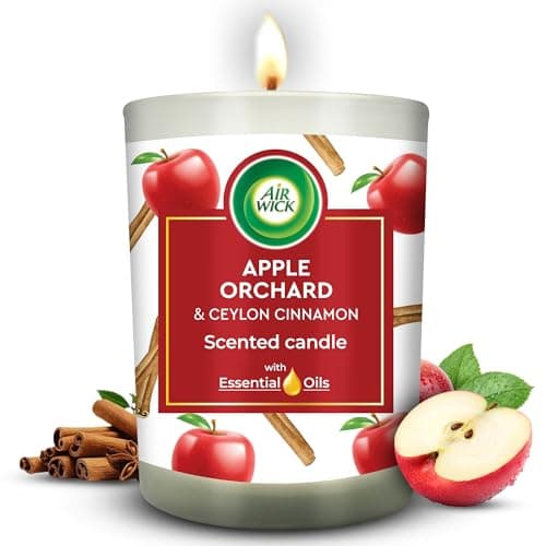 Airwick Scented Candle for Home & Gift Purpose|Apple Orchard & Ceylon Cinnamon Aroma Fragrance|40 Hours Burn Time