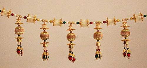 REPTUM DECOR Latest Traditional Hanging Handmade White CCB-Moti Zula Pearl Beads Bandarwal Toran for Main Door (Golden, 37 inch Length).