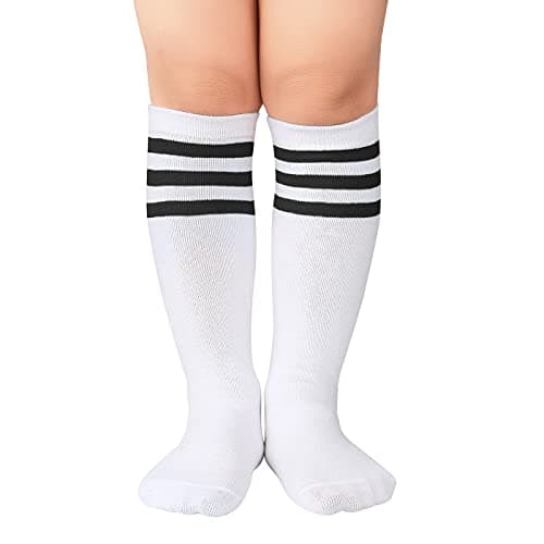 Zando Kids Soccer Socks 4-6 Years Boys Youth Baseball Softball Football Sport Stocking & Girls School Uniform Knee High Socks Cotton Moisture-Wicking 1 Pairs White Black 4-6 Years