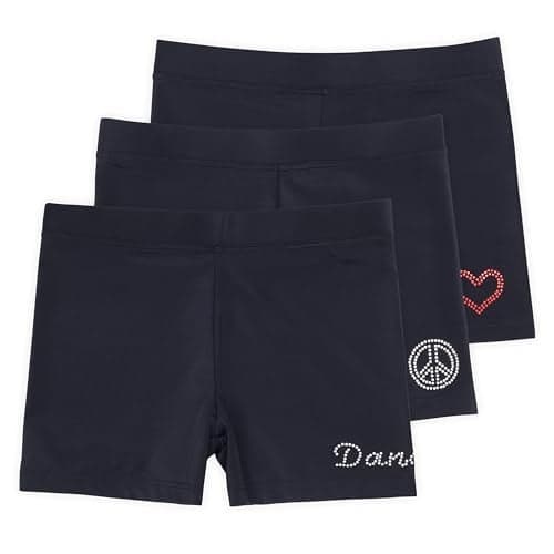 Lucky & Me Girls Dance Shorts for Gymnastics & Dancewear, Ella 3 Pack, Black Size 7-8 Years