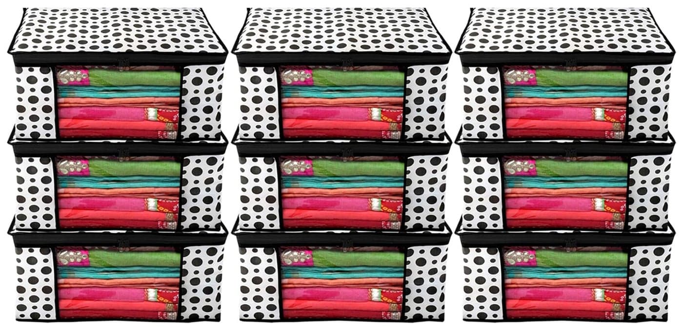 Kuber Industries Saree Covers With ZipSaree Covers For StorageSaree Packing Covers For WeddingPack of 9 Black White