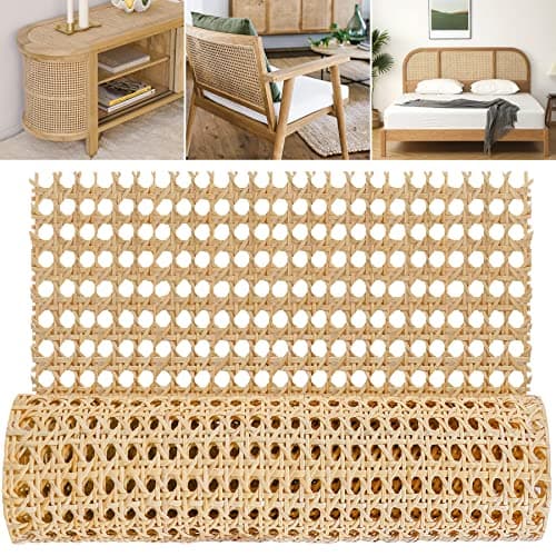 MYFAMIREA 14" Width Rattan Pressed Cane Webbing Sheet for Caning Projects, 3.3FT Natural Rattan Material Roll Net Woven Open Cane, Suitable for Caning Material DIY Supplies
