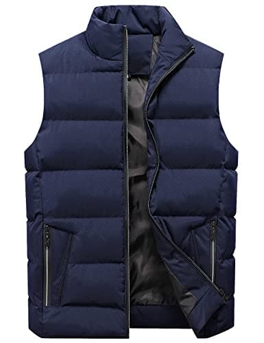 Locachy Men's Outdoor Casual Full Zipper Stand Collar Padded Vest Coats Sleeveless Jacket Dark Blue XXL