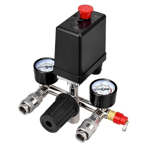 Uddick Air Compressor Pressure Control Switch with Gauge Regulator Control Valve,Manifold Regulator Air Compressor Parts,Pressure Switch Assembly of Regulating Valve