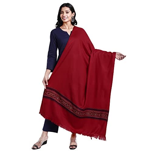 Zamour Women's Kullu Himachali Woolen Plain Shawl Stole Wrap 40 in x 80 in (Maroon)