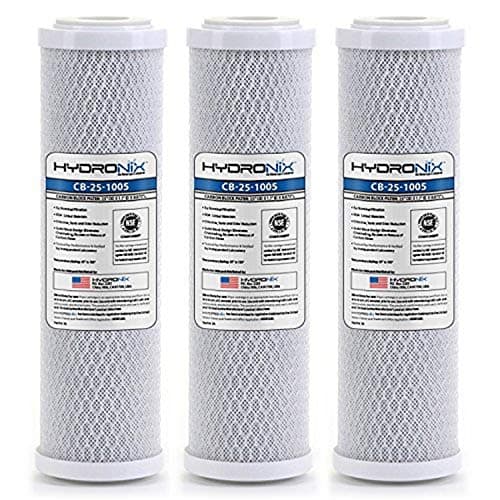 Hydronix HX-CB-25-1005/3 Whole House RO & Drinking Systems NSF Coconut Carbon Block Water Filter 2.5 x 10-5 Micron, 3 Count (Pack of 1), White