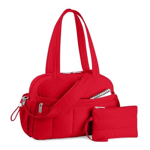 TOPDesign Travel Duffel Bag for Women Puffer Gym Bag Sports Tote with Wet Pocket Carry On Weekender with Luggage Sleeve Red