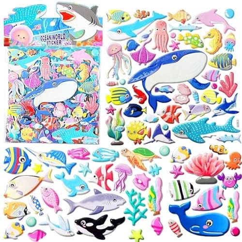 FunBlast Ocean Theme Stickers Set – Kawaii Puffy Stickers for Kids, 3D Stickers for Girls, Aesthetic Sticker, Cute Sticker, (Random Ocean Design)