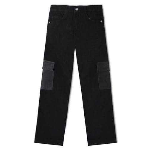 Urbano Juniors Boy's Black Loose Baggy Fit Washed Denim Cargo Jeans with 6 Pockets Stretchable (junjeanlscargoboy-black-9-10)