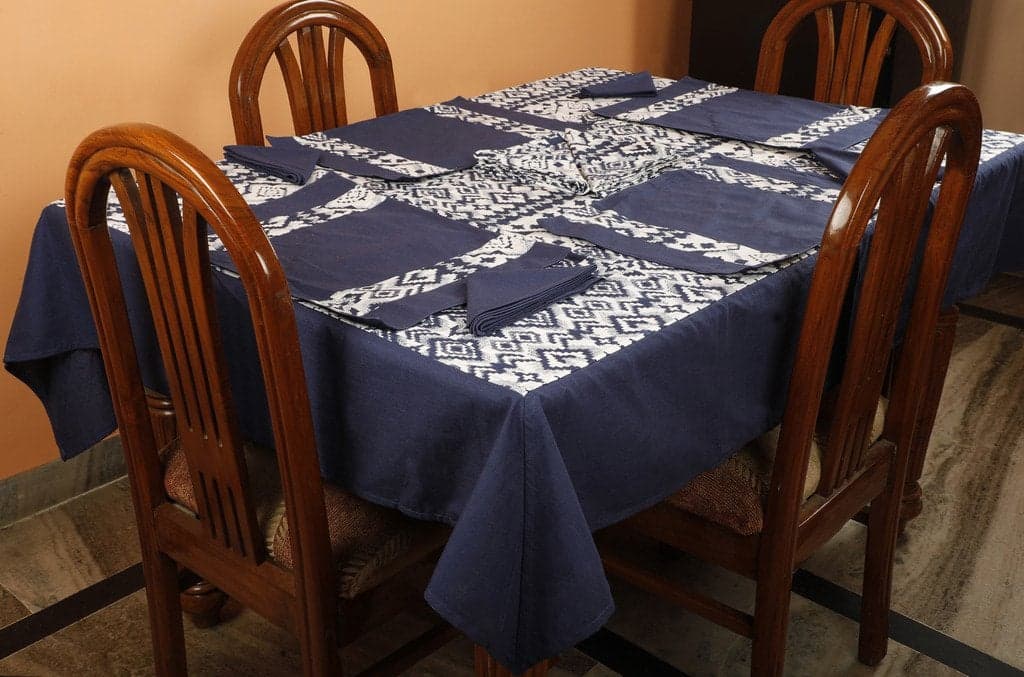 Dekor World Polyester Blend Ikat Printed Table Cover with Place Mat & Napkin - Rust, 19 Piece
