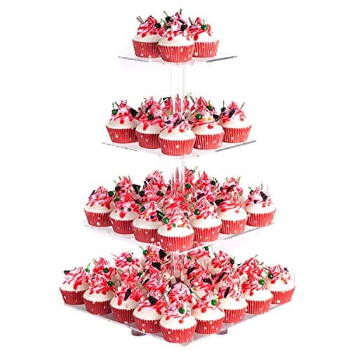 YestBuy 4 Tier Acrylic Cupcake Stand with Base, Cake Stand, Premium Cupcake Holder, Acrylic Cupcake Tower Display Cady Bar Party Décor – Display for Pastry (6" Between 2 Layers)…