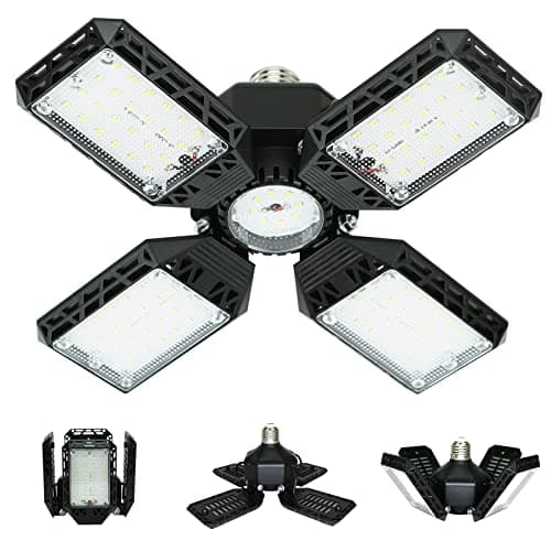 QiyuanLS LED Garage Light,150W Deformable Garage Ceiling Lights,15000LM, 4 Adjustable Panels, E26/E27 Shop Lights for Basement, Barn, Workshop,High Bay Light