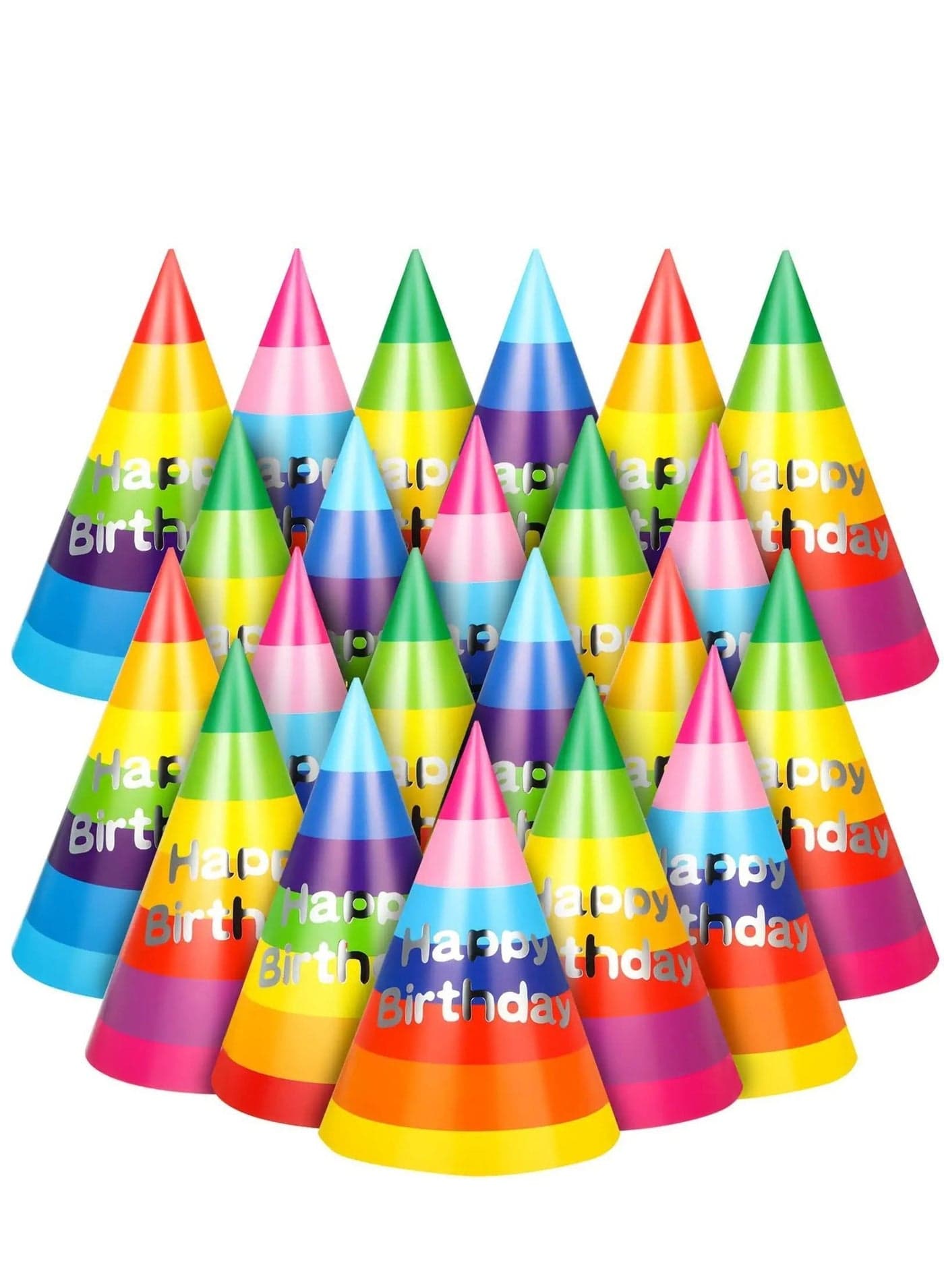 100 Pieces Birthday Party Hats, Rainbow Cone Hats Paper Colorful Art Craft Caps for Kids Adults Supplies,