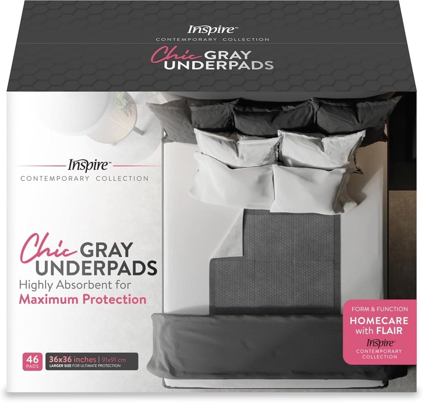 Inspire XL 36 x 36 Ultra Underpads Incontinence Bed Pads | Contemporary Modern Design | Hospital Bed Pads Disposable Adult Extra Large Chux Pads | Chucks Pads Disposable Adult | Medical Bed Linens.