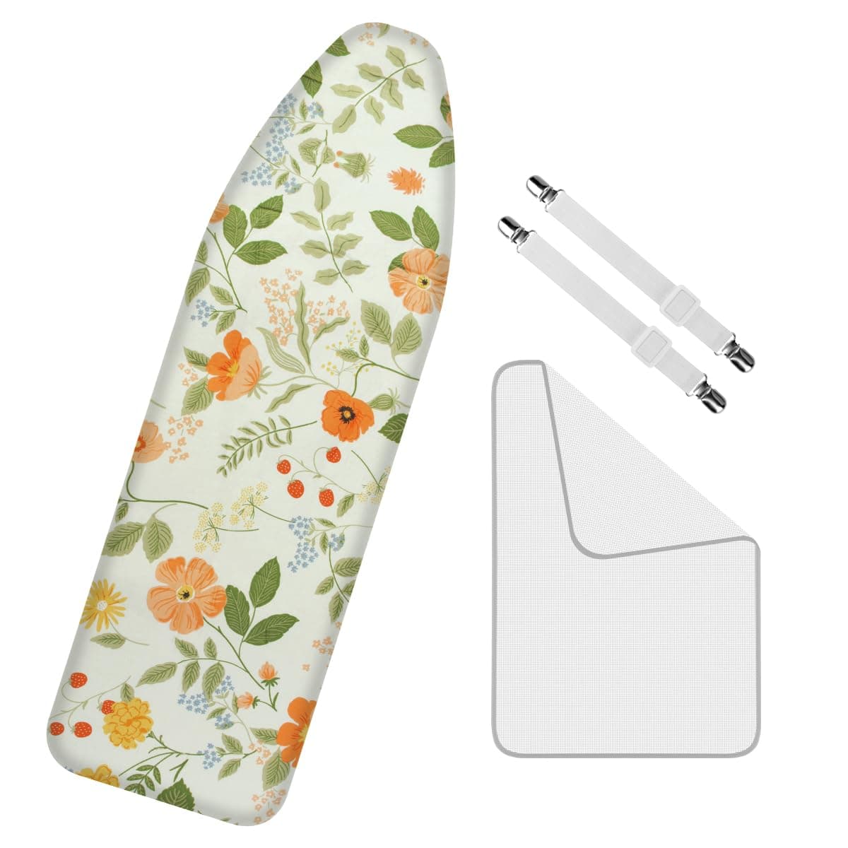 Philorn Ironing Board Cover Multi 4 Layer Thick Back Padding 100 Cotton Elasti Edges for Standard Medium Size Boards of 140 x 45 cm Heat Resistant Anti Coking Green Daisy
