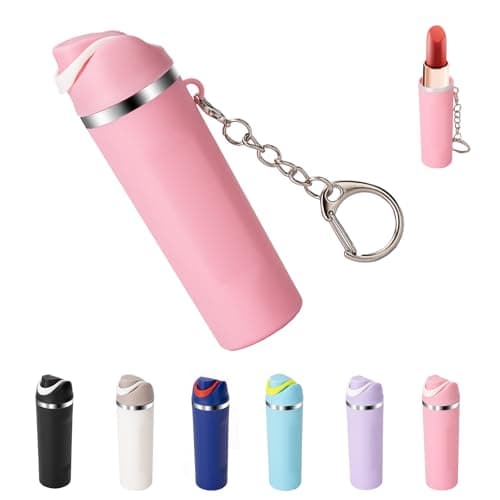 Wnzary Cute Mini Cup Keychain Compatible with Owala Water Bottle, Tumbler Cup Lip Balm Holder Keychain, Mini Tumbler Key Chain (1, Pink)
