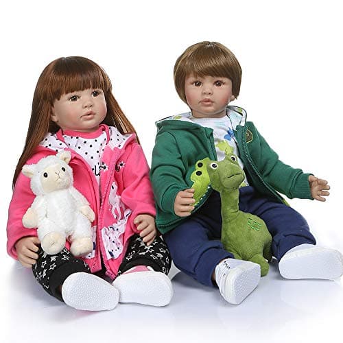 iCradle Realistic Look 24inch 60cm Reborn Baby Doll Twin Toddler Doll Soft Silicone Vinyl Bebe Doll Newborn Princess Long Hair Doll Toy for Ages 3
