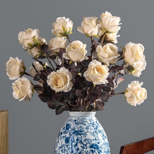 ENALGRE Artificial Flowers Artificial Roses 23.2In Fake Roses Long Stem Artificial Flowers for Tall Vase Silk Rose Suitable for Indoor Decor Wedding Party Decor DIY Bouquet Autumn (Milky White,20PCS)