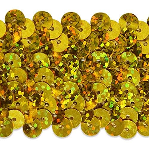 Trims by the Yard 4-Row Starlight Hologram Sequin Stretch Trim, 1 1/2-Inch Versatile Sequins for Crafts, Durable Sequin Trim for Costumes, Fashion, and Home Decor, 10 Yards Cut, Gold